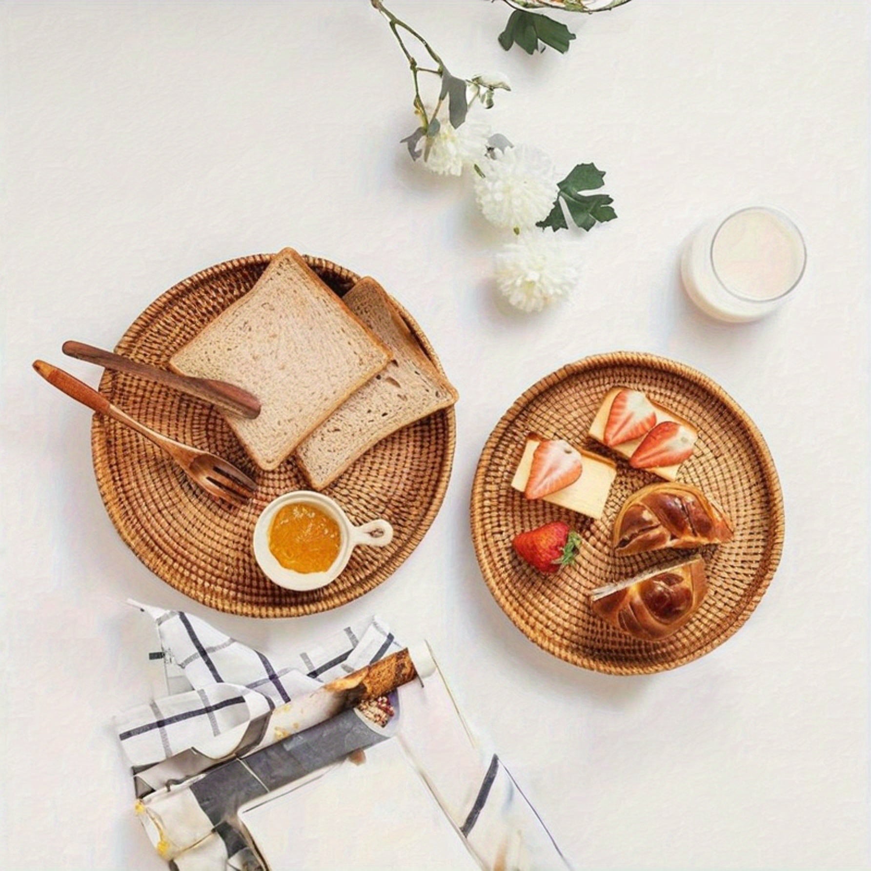RattanServe - Round Rattan Woven Serving Bowl | For Breakfast, Dessert & Fruit