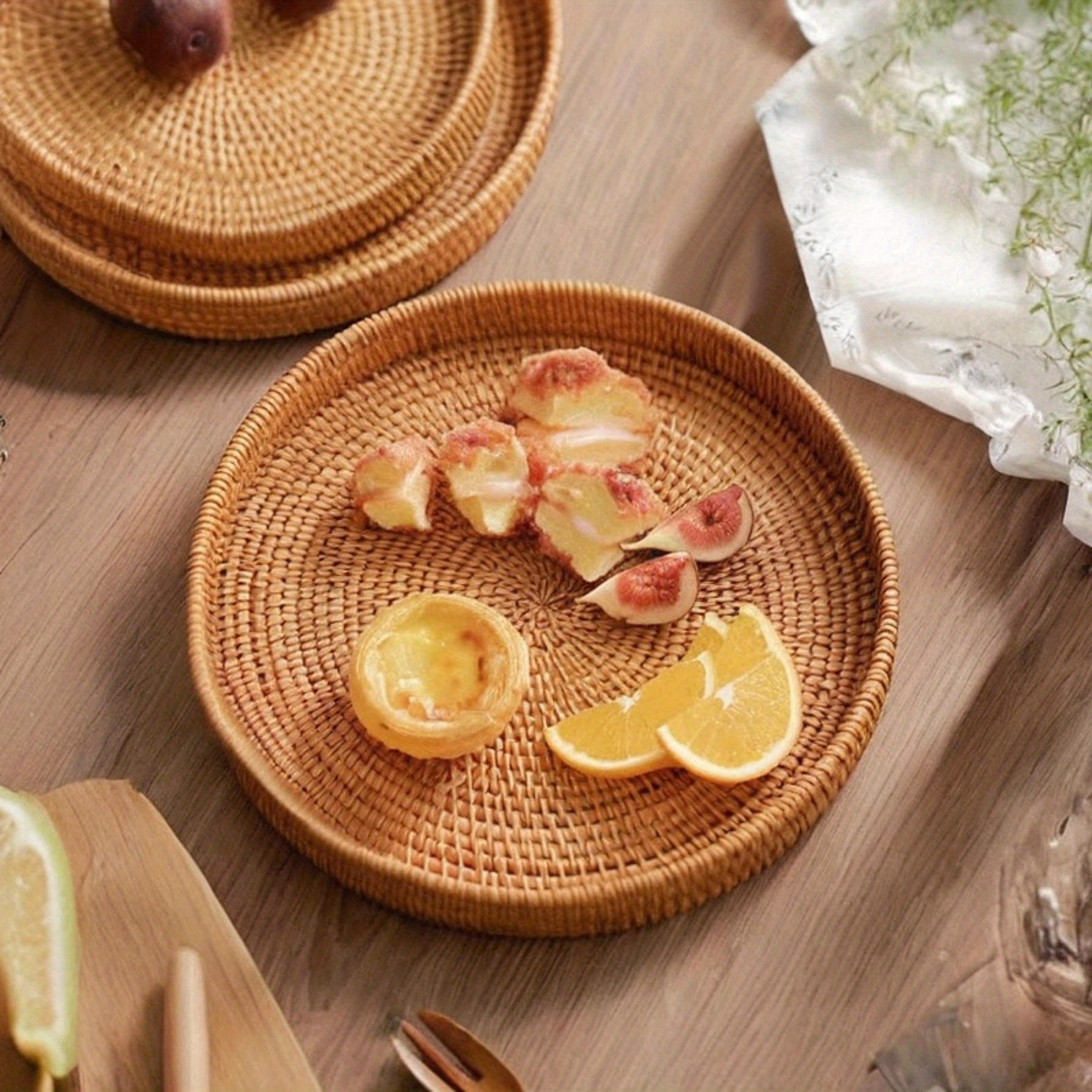 RattanServe - Round Rattan Woven Serving Bowl | For Breakfast, Dessert & Fruit