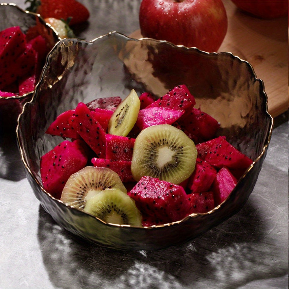 GoldServe - Taça de Vidro com Borda Dourada Elegante para Saladas, Massas e Fruta