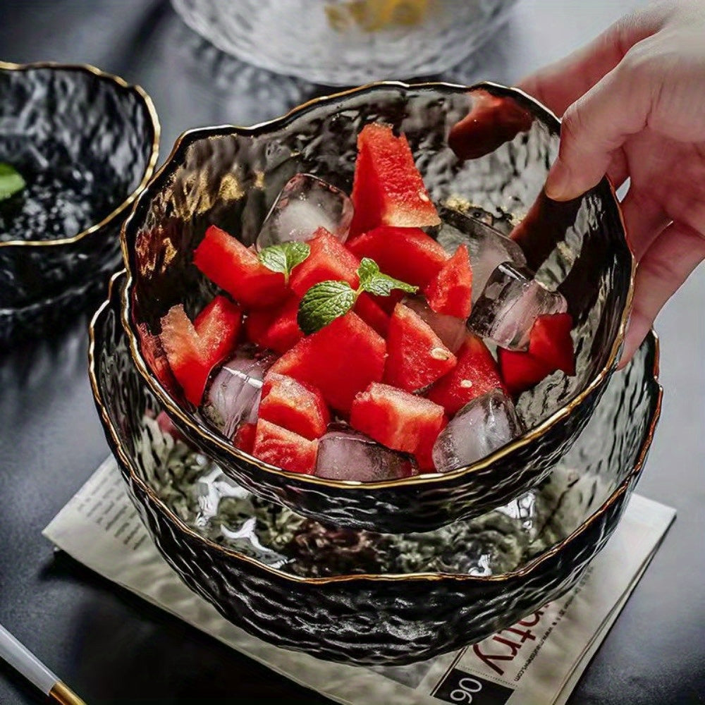 GoldServe - Taça de Vidro com Borda Dourada Elegante para Saladas, Massas e Fruta