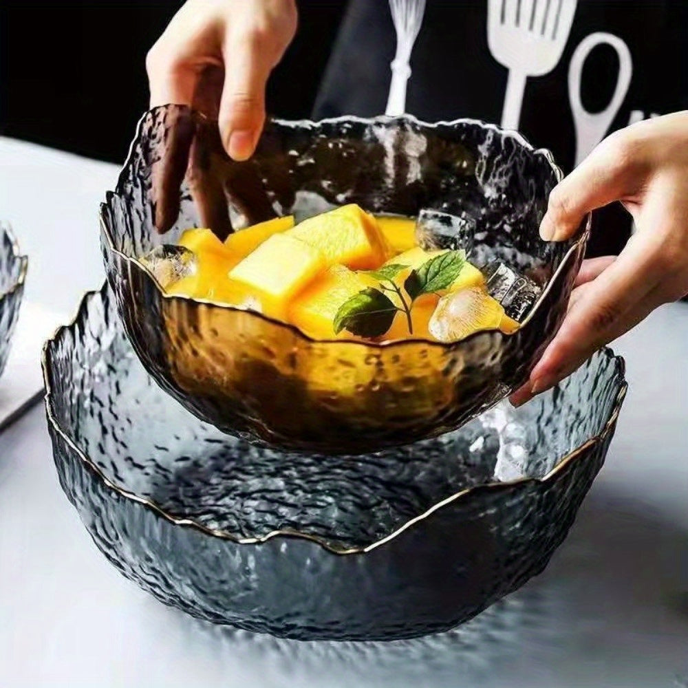 GoldServe - Taça de Vidro com Borda Dourada Elegante para Saladas, Massas e Fruta