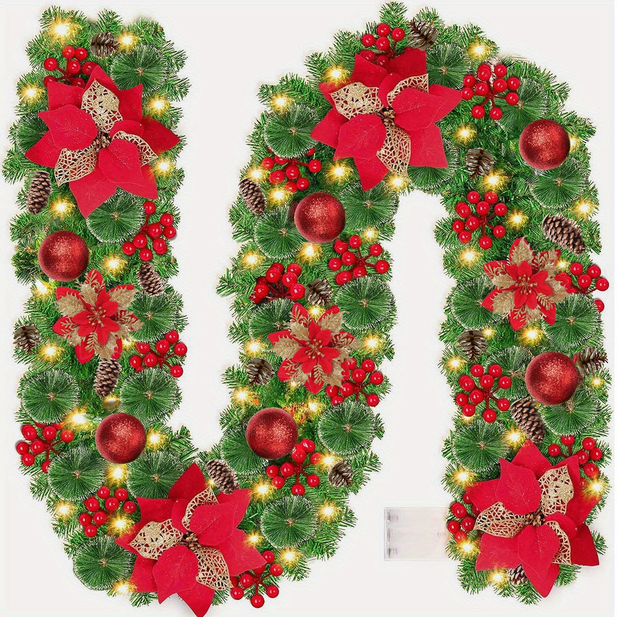 LuxeGarland - Ghirlanda Natalizia Artificiale con Illuminazione LED
