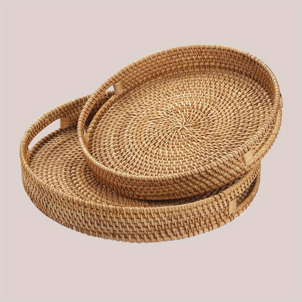 RattanServe - Natural Rattan Woven Tray | For Kitchen & Dining Room