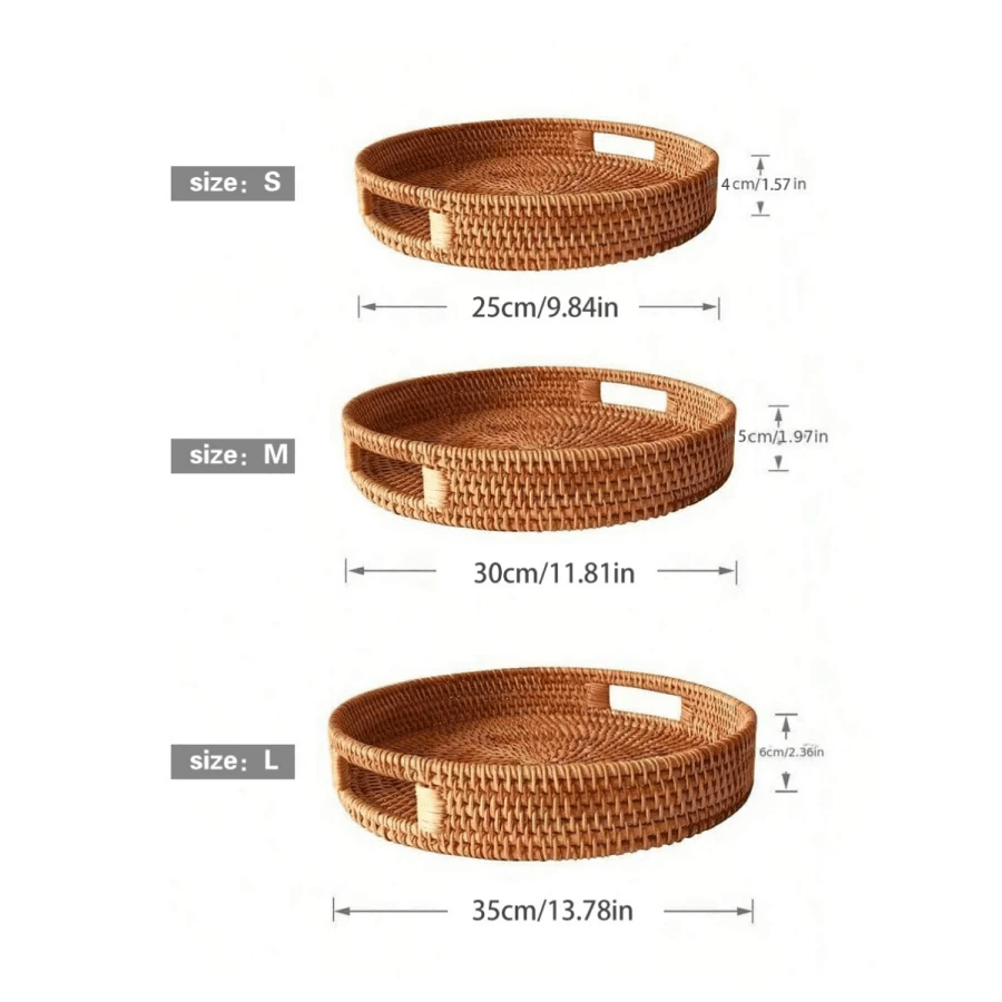 RattanServe - Natural Rattan Woven Tray | For Kitchen & Dining Room