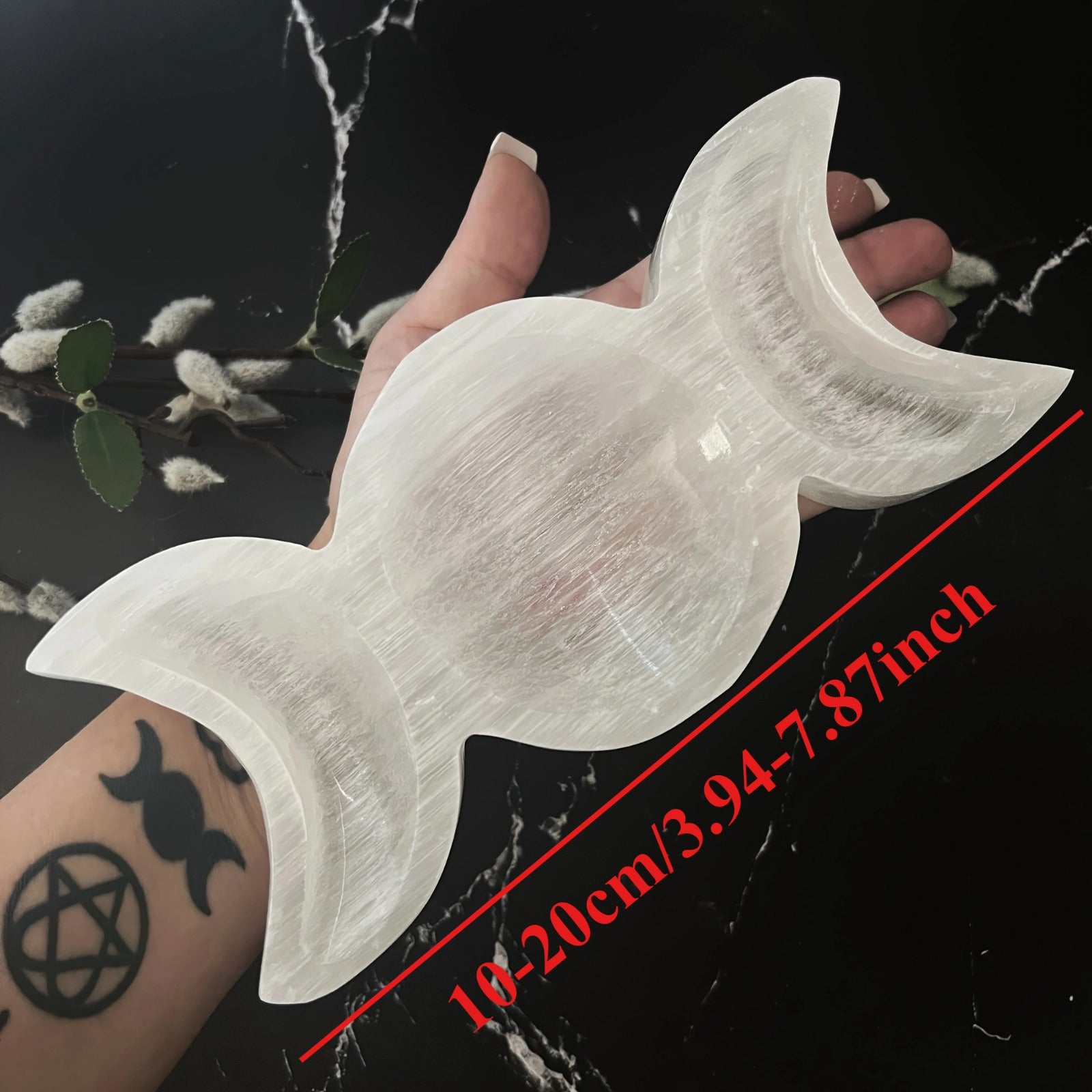 CrystalHola - Boho Chic Plaster Moon Bowl with Crystal Details