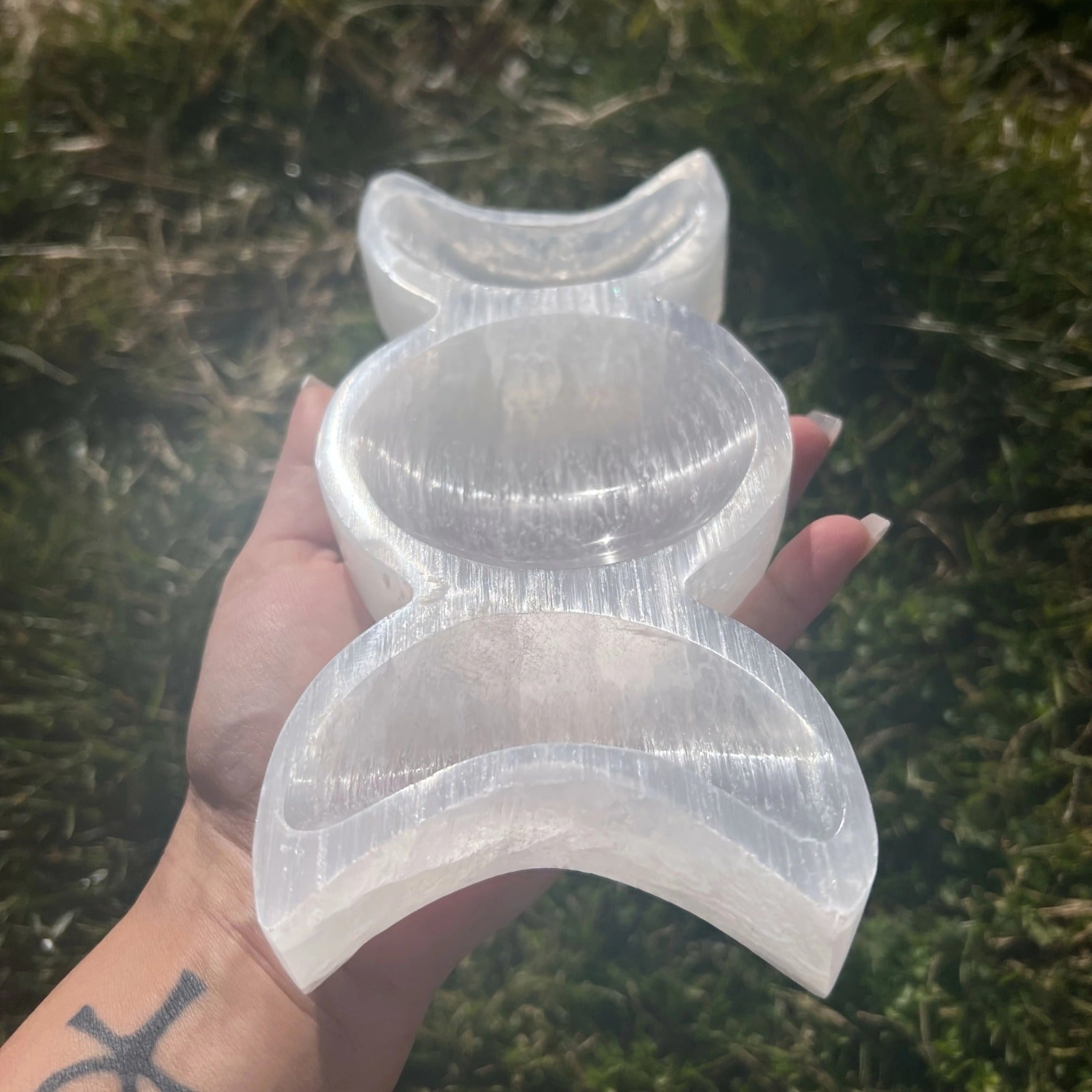 CrystalHola - Boho Chic Plaster Moon Bowl with Crystal Details
