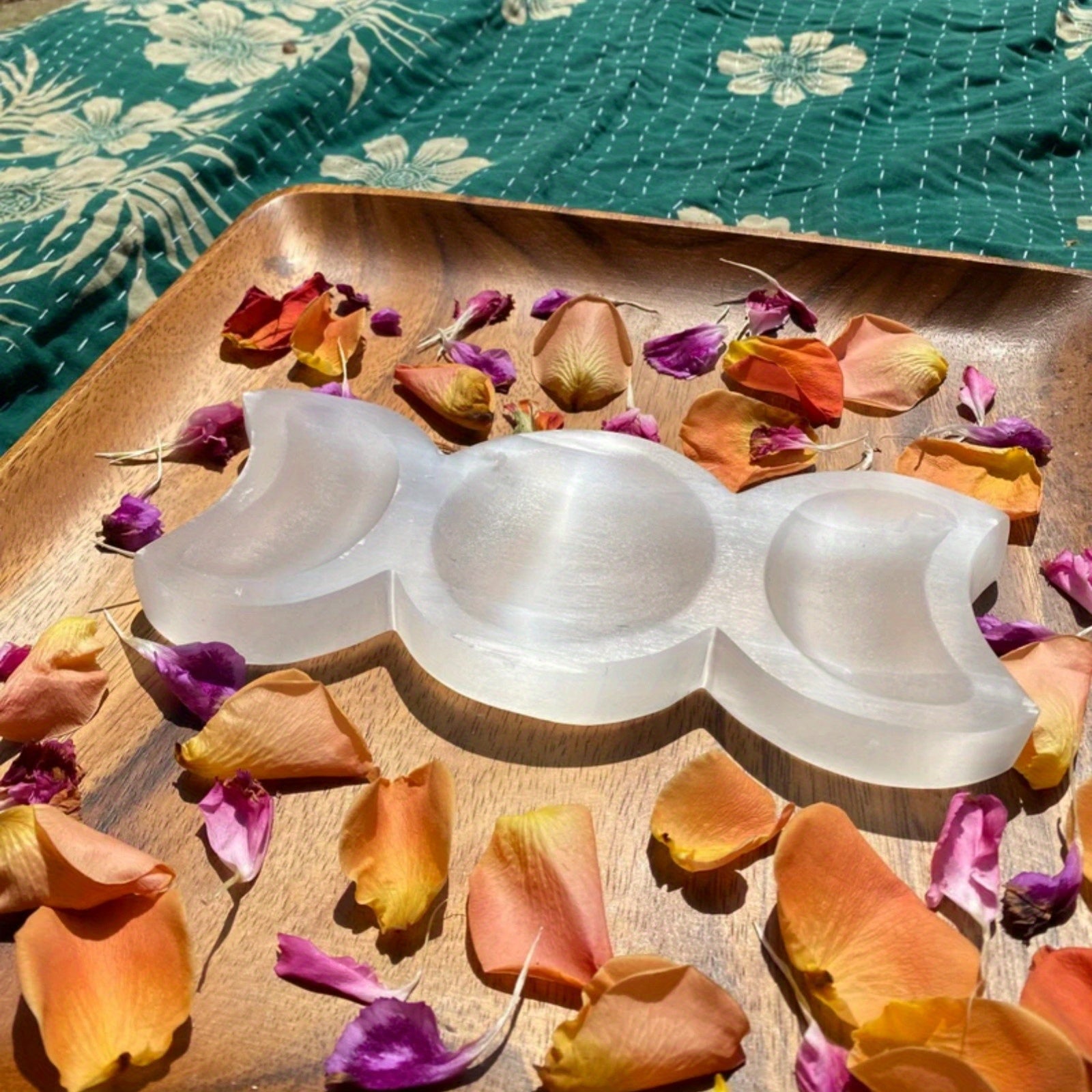 CrystalHola - Boho Chic Plaster Moon Bowl with Crystal Details