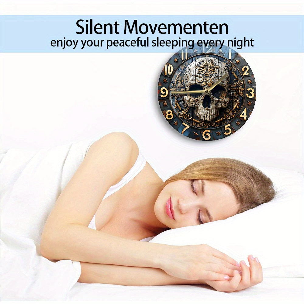 SkullTime - Silent Aluminum Wall Clock with Decorative Skull Design (20 cm)