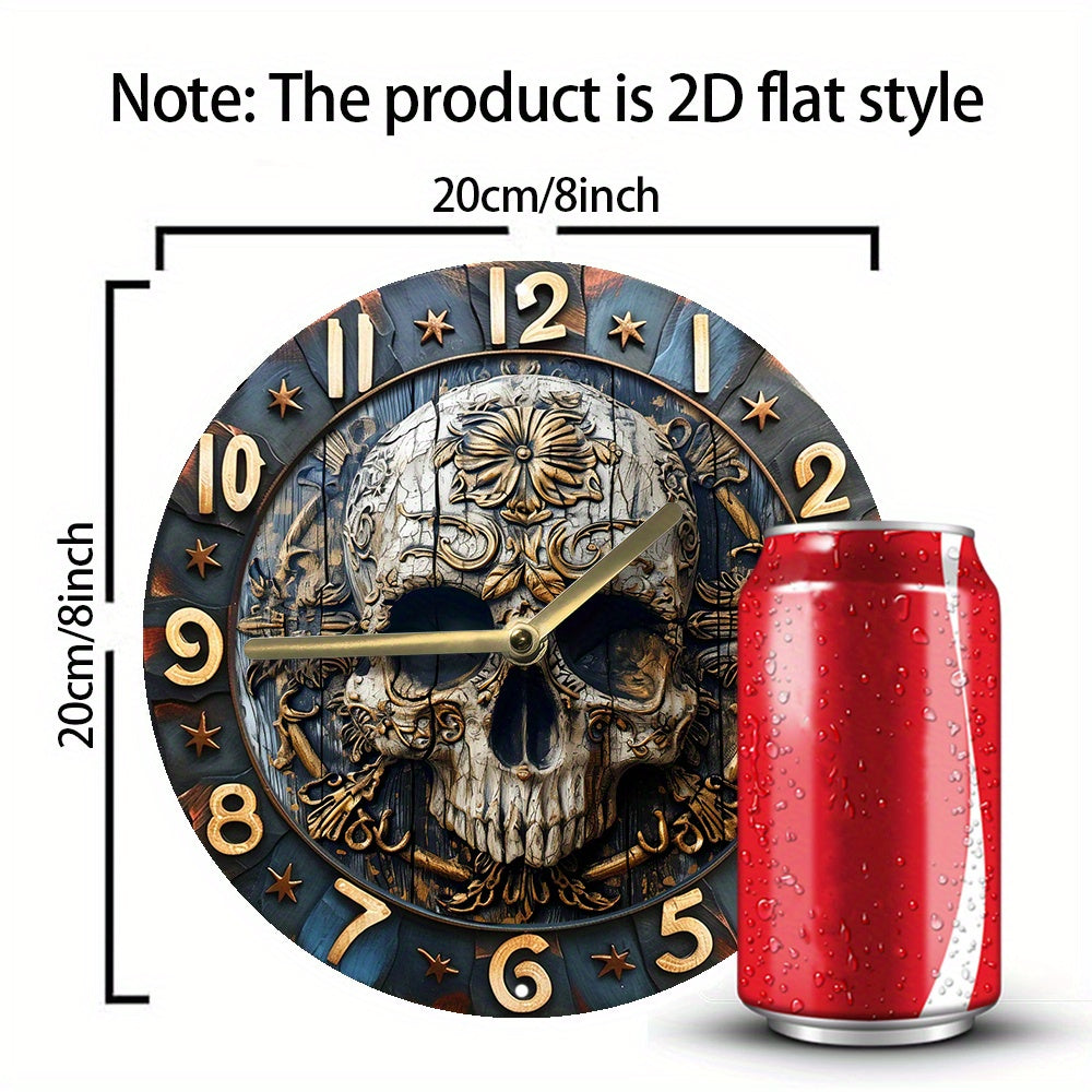 SkullTime - Silent Aluminum Wall Clock with Decorative Skull Design (20 cm)