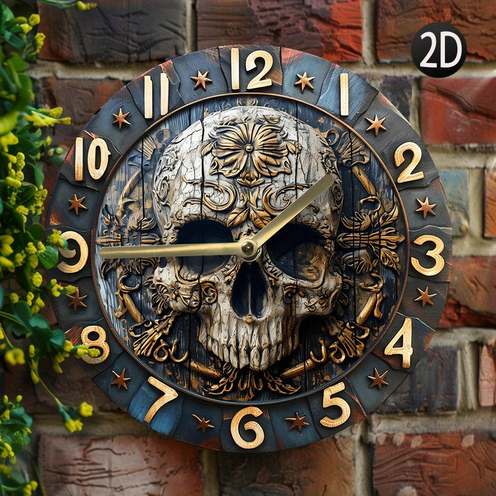 SkullTime - Silent Aluminum Wall Clock with Decorative Skull Design (20 cm)