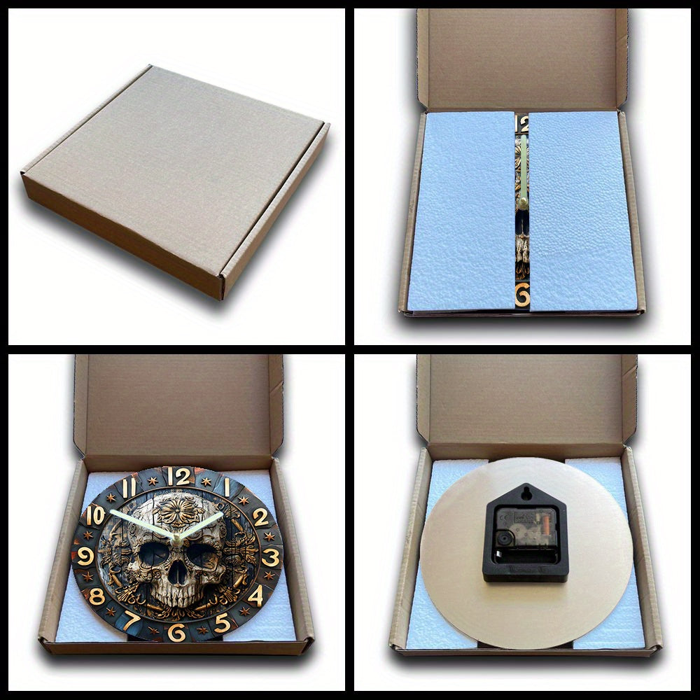 SkullTime - Silent Aluminum Wall Clock with Decorative Skull Design (20 cm)