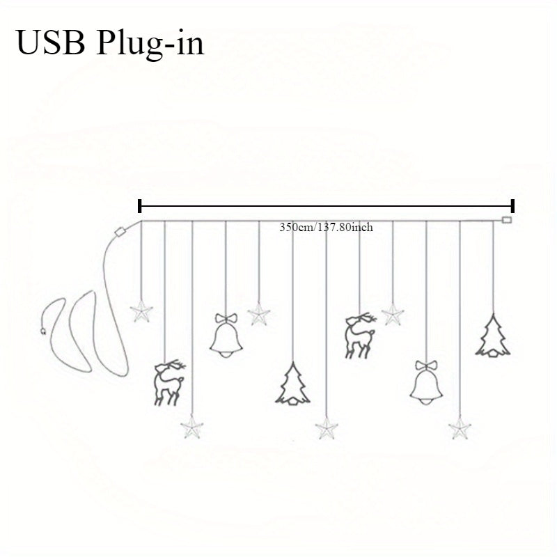FestiveGlow - USB LED Christmas Light String with Tree, Reindeer & Bell Shapes