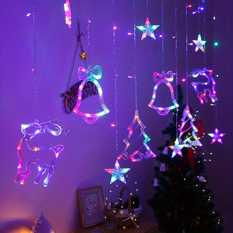 FestiveGlow - USB LED Christmas Light String with Tree, Reindeer & Bell Shapes