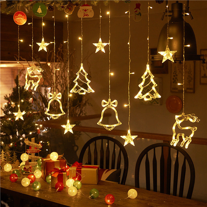 FestiveGlow - Catena luminosa LED USB con albero di Natale, renna e campanelle