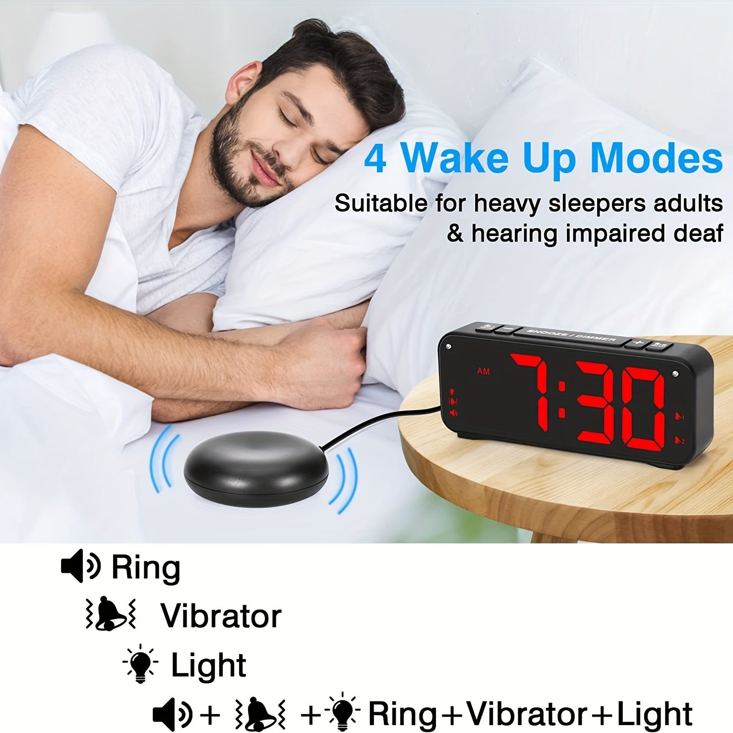 LoudClock - Vibrerende Wekker met Groot LED-display en Dubbele Alarmen