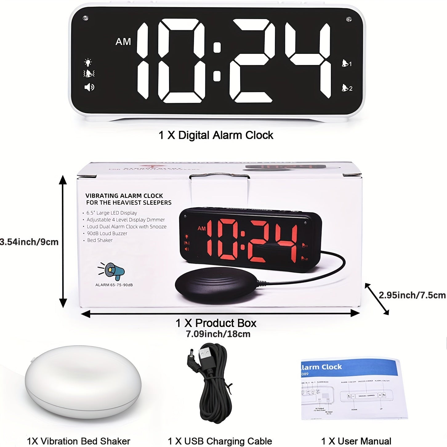 LoudClock - Vibrerende Wekker met Groot LED-display en Dubbele Alarmen
