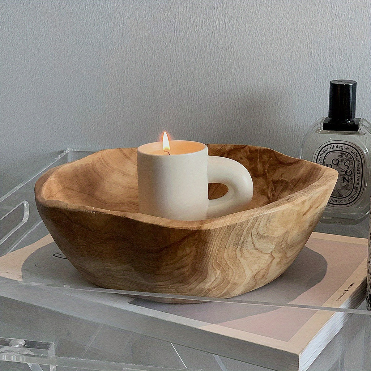 OctaWood-Fruitkom - Tigela Octogonal Maciça de Madeira para Casa e Restaurante