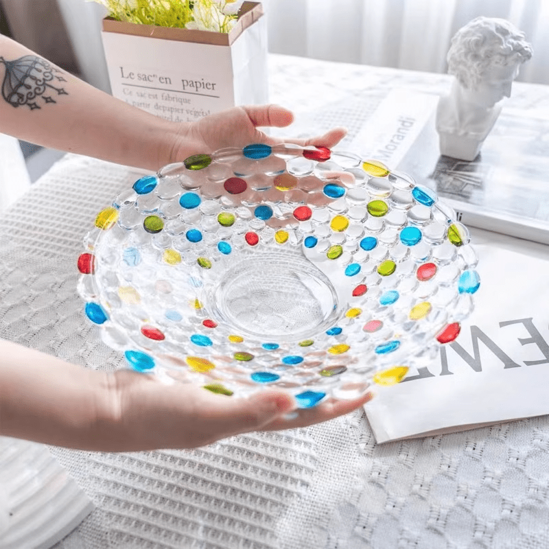 BohoServe-Polkadot Kom - Taça de Vidro Colorida para Frutas para Casa e Cozinha