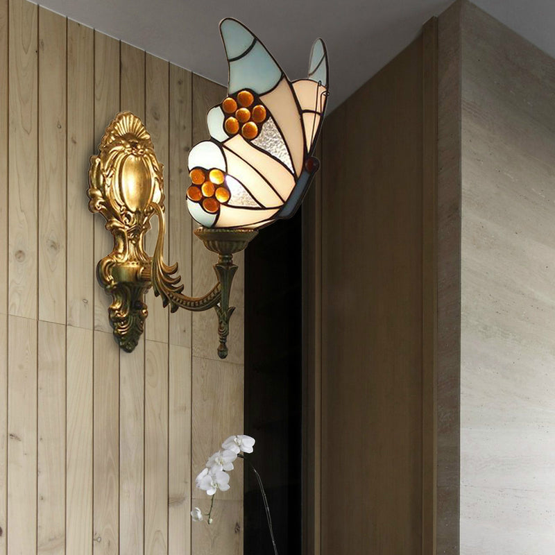Applique da parete Farfalla Blu - Lampada da parete in vetro colorato Tiffany per cucina