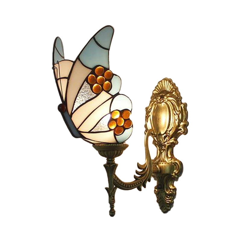Applique da parete Farfalla Blu - Lampada da parete in vetro colorato Tiffany per cucina