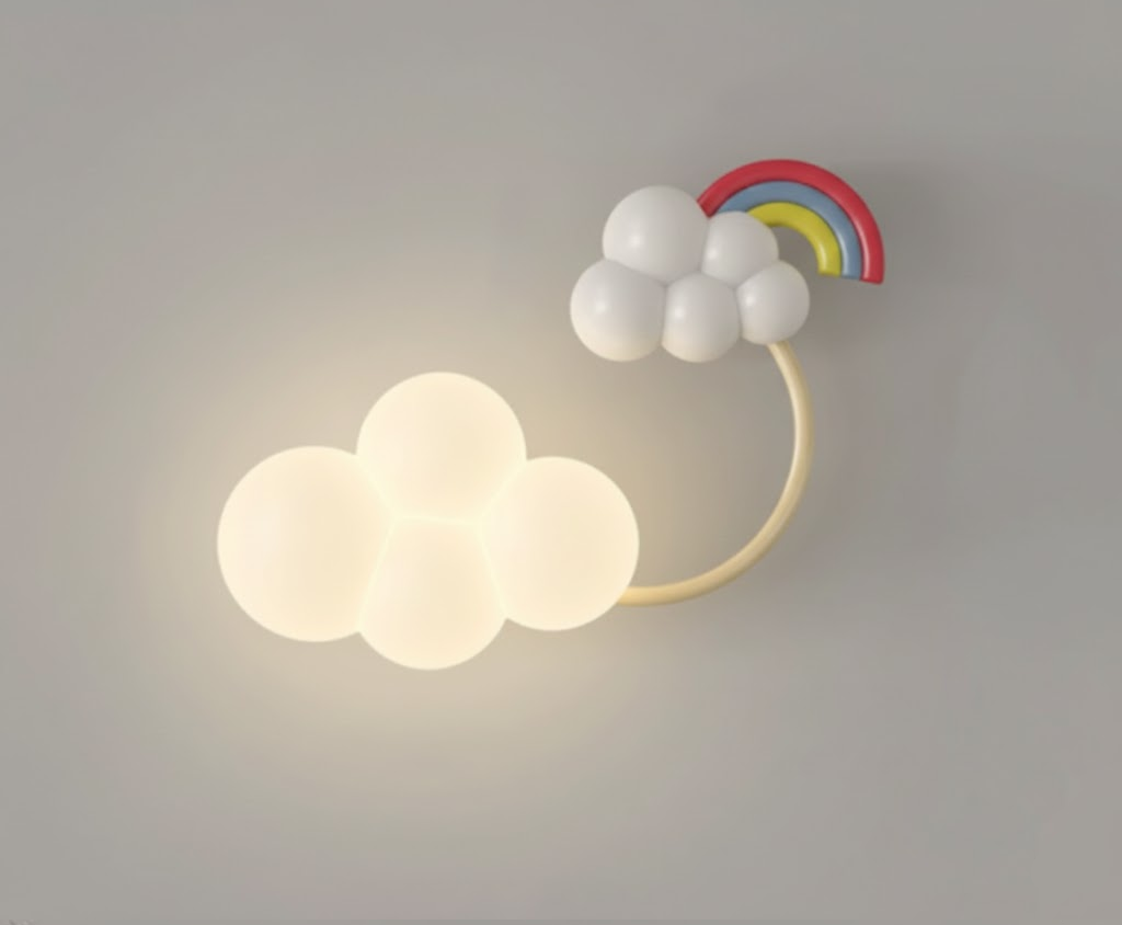 CartoonAirplane - Children's Room Wall Lamp with Stars, Rainbow, and Airplane Design