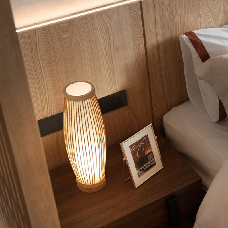 BambooGlow - Elongated Bamboo Table Lamp with Fabric Shade