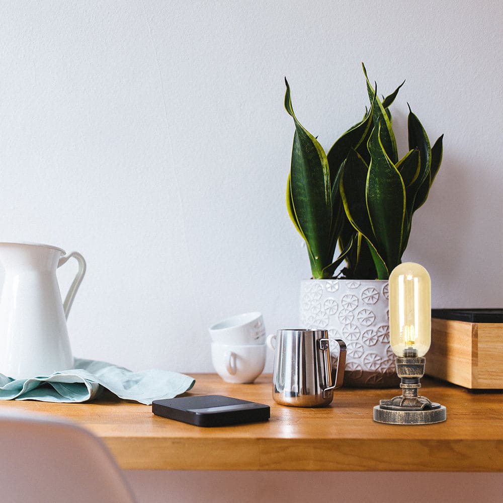 RoboGlow - Lámpara de mesa moderna con diseño industrial y tubo metálico
