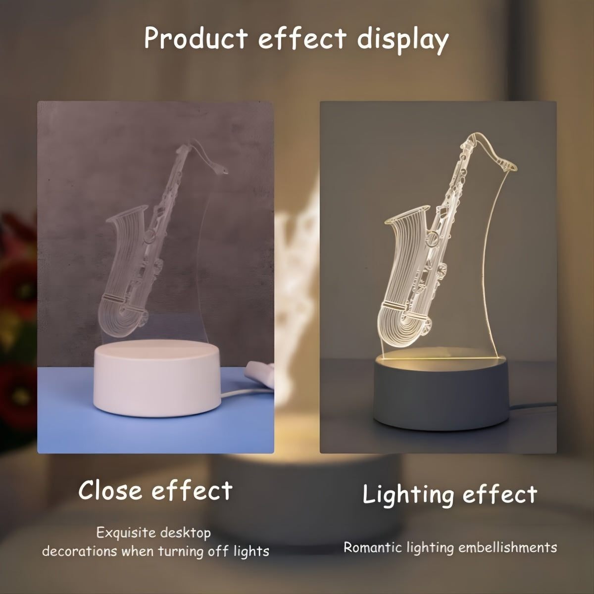 SaxGlow - 3D Saxophone LED Night Lamp, USB-Powered Table Lamp