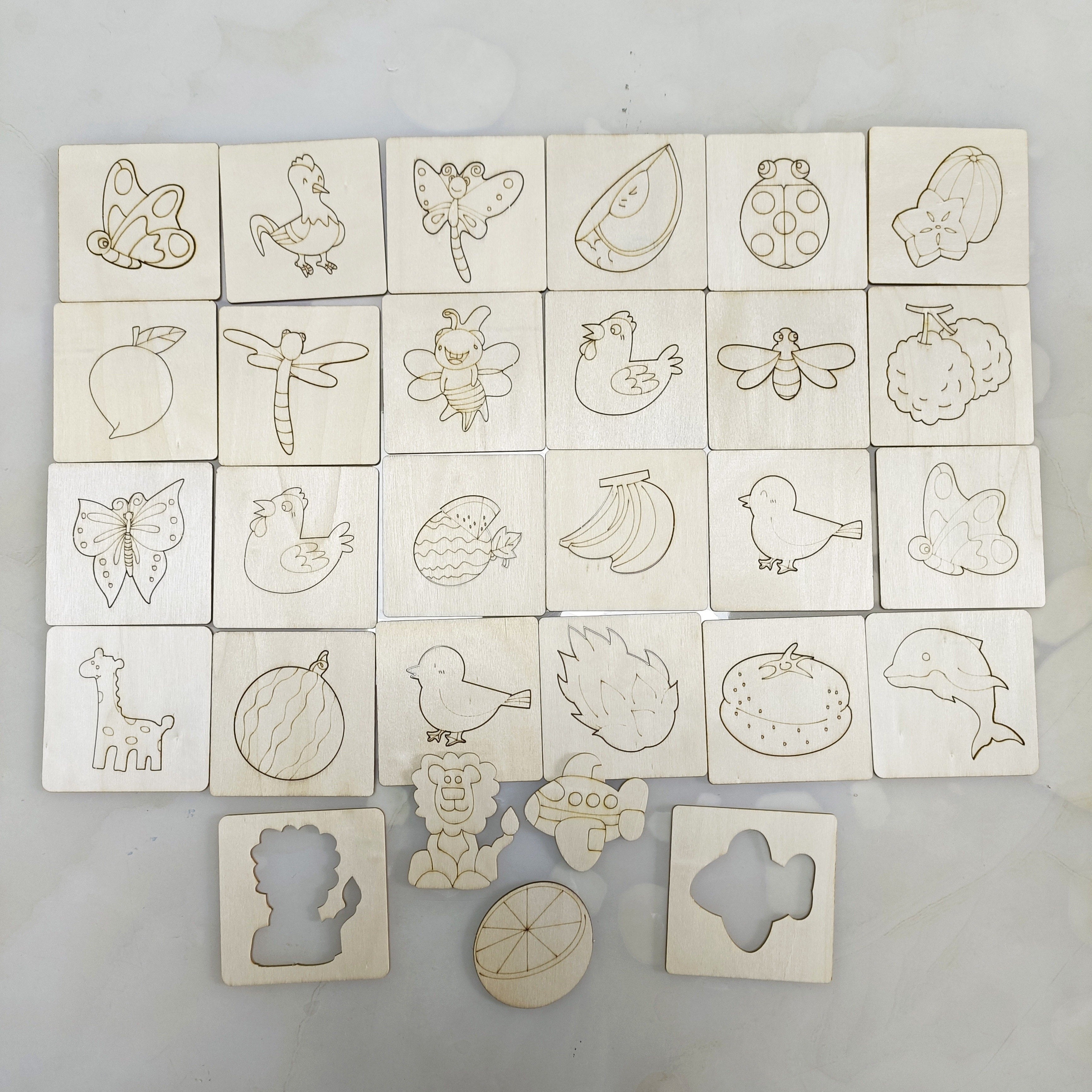 Set di Giocattoli per Disegnare Montessori da 20 Pezzi - Stencil in Legno per Pittura Fai-da-Te Giocattolo Educativo per Apprendimento