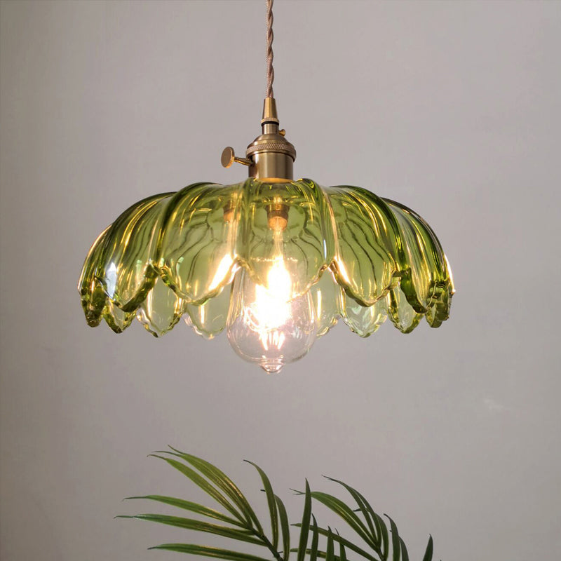 Lampada a sospensione retrò smeraldo con paralume in vetro verde