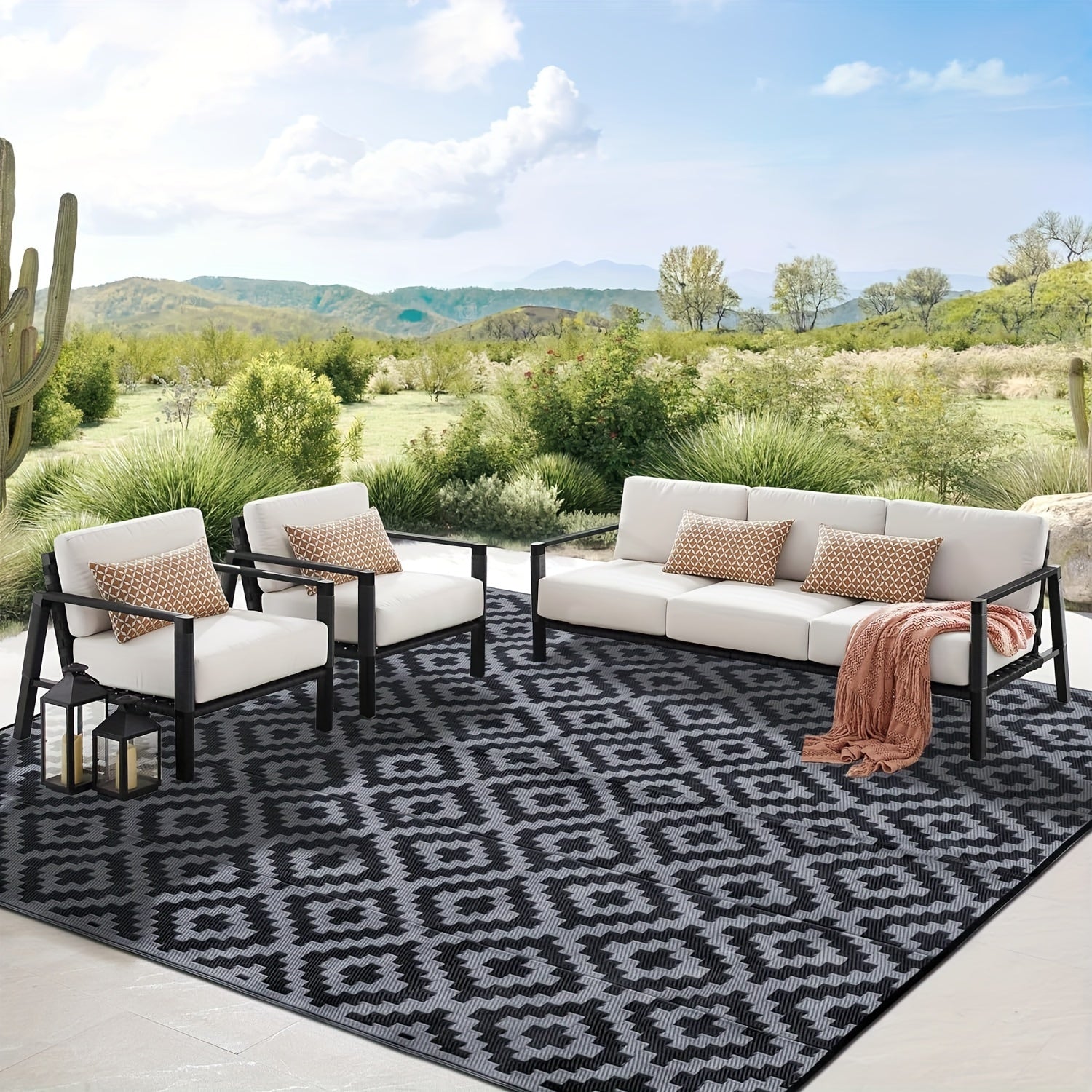 Tappeto Esterno Impermeabile Intrecciato a Mano - Resistente alle Intemperie e ai Colori, Perfetto per Campeggio, Terrazze e Giardini