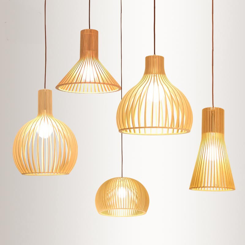 Lampada a sospensione in bambù asiatico con design a campana/emisfero/cipolla 1 luce beige piccola/grande apparecchio di illuminazione sospeso per sala da pranzo