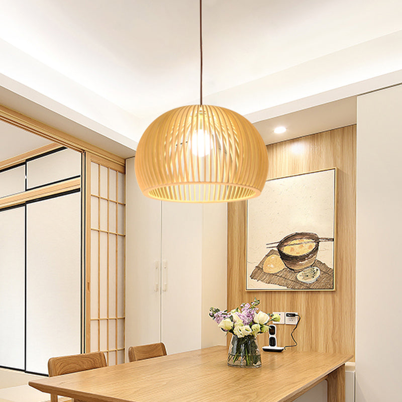 Lampada a sospensione in bambù asiatico con design a campana/emisfero/cipolla 1 luce beige piccola/grande apparecchio di illuminazione sospeso per sala da pranzo