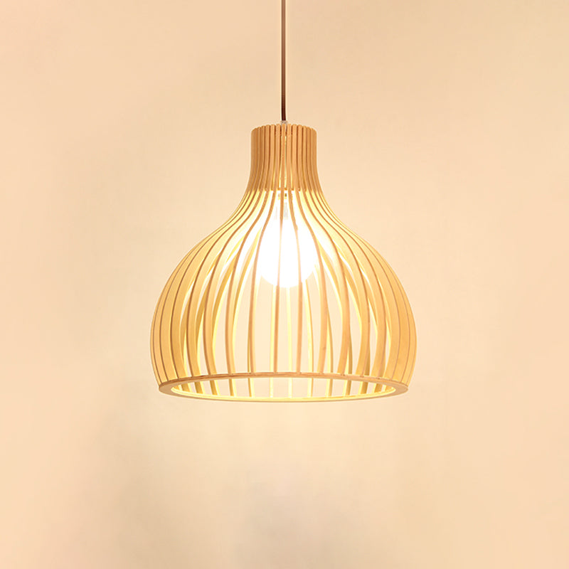 Lampada a sospensione in bambù asiatico con design a campana/emisfero/cipolla 1 luce beige piccola/grande apparecchio di illuminazione sospeso per sala da pranzo