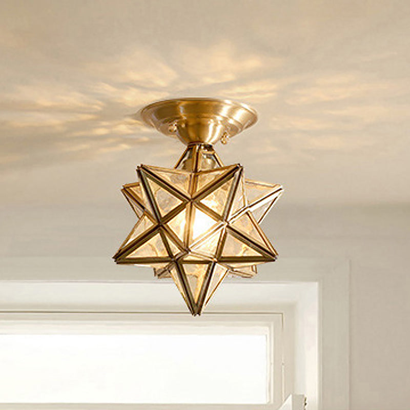 Candeeiro de Teto em Latão em Forma de Estrela - Vidro Transparente Tradicional