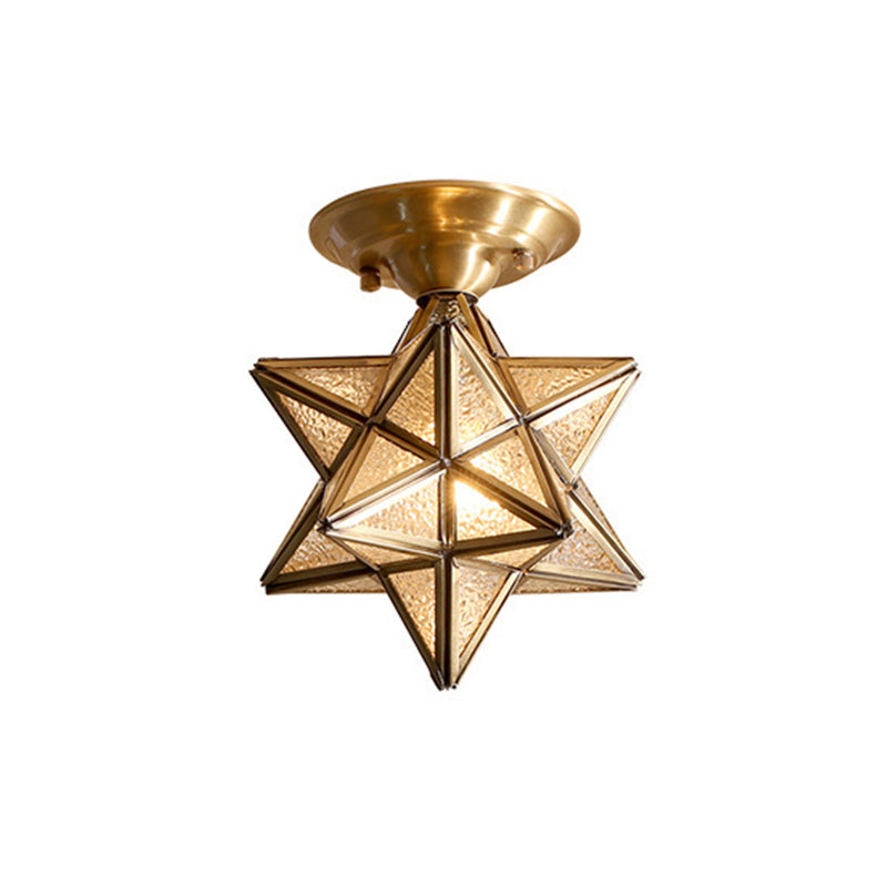 Candeeiro de Teto em Latão em Forma de Estrela - Vidro Transparente Tradicional