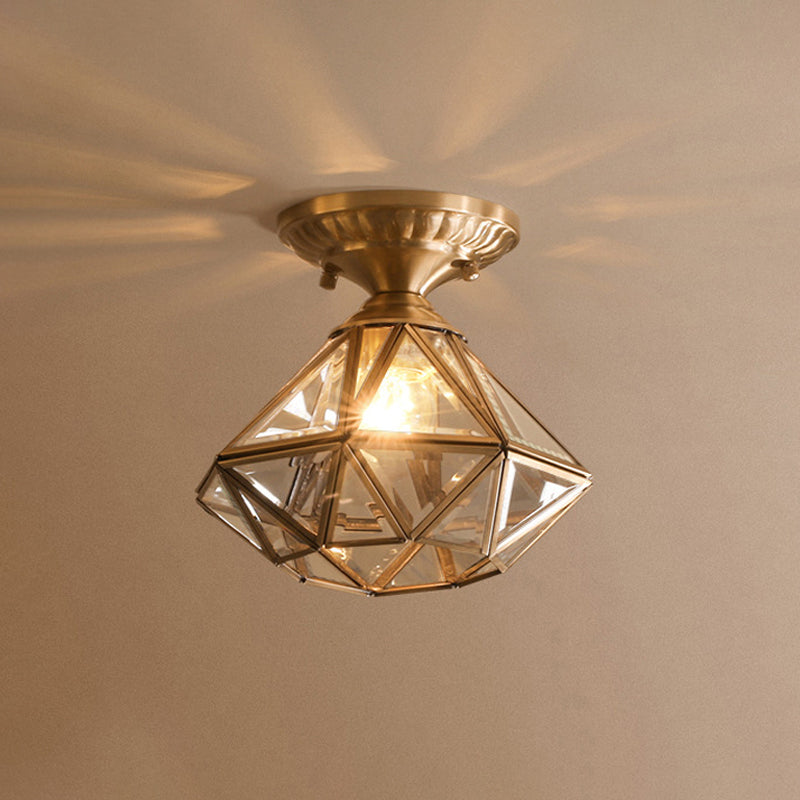 Candeeiro de Teto em Latão em Forma de Estrela - Vidro Transparente Tradicional