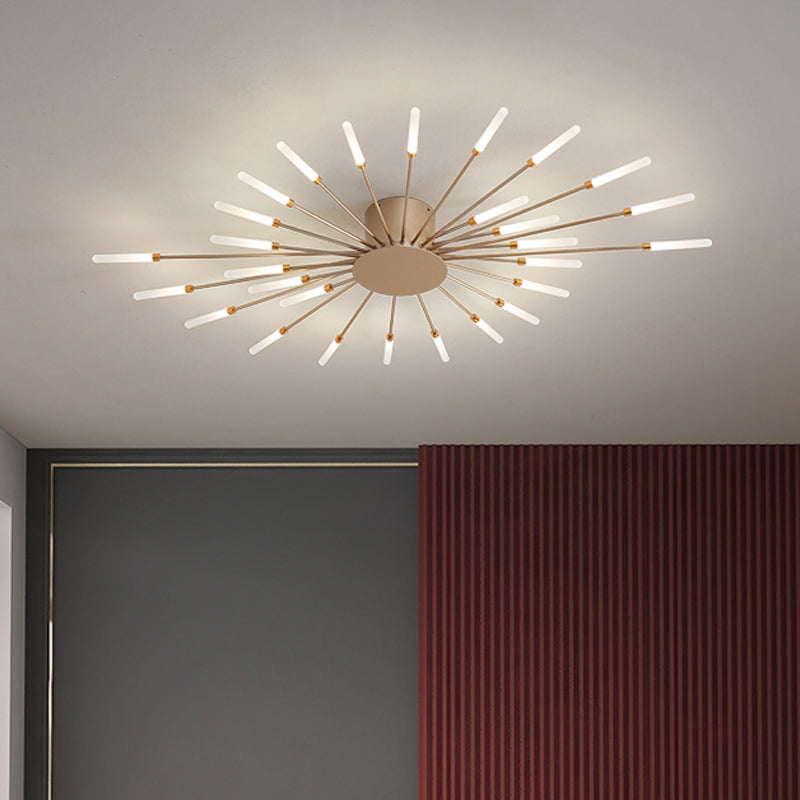 Lámpara de techo moderna en negro/dorado Burst - 12/18/28 luces LED montaje semi empotrado para dormitorio
