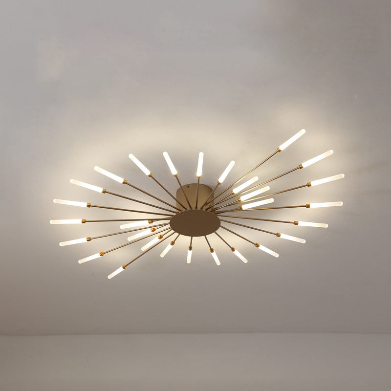 Lámpara de techo moderna en negro/dorado Burst - 12/18/28 luces LED montaje semi empotrado para dormitorio