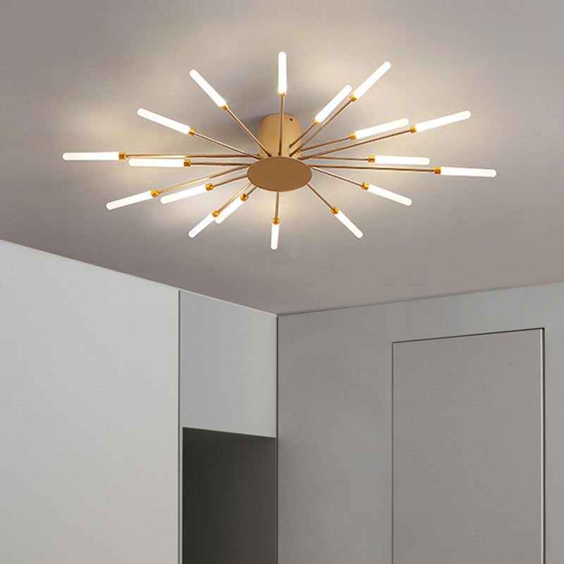 Lámpara de techo moderna en negro/dorado Burst - 12/18/28 luces LED montaje semi empotrado para dormitorio