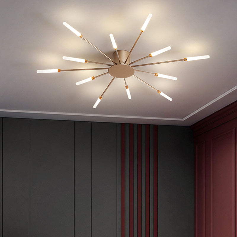 Lámpara de techo moderna en negro/dorado Burst - 12/18/28 luces LED montaje semi empotrado para dormitorio