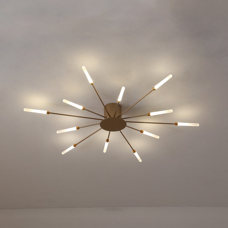 Lámpara de techo moderna en negro/dorado Burst - 12/18/28 luces LED montaje semi empotrado para dormitorio