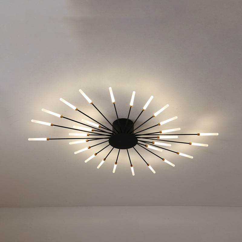 Lámpara de techo moderna en negro/dorado Burst - 12/18/28 luces LED montaje semi empotrado para dormitorio