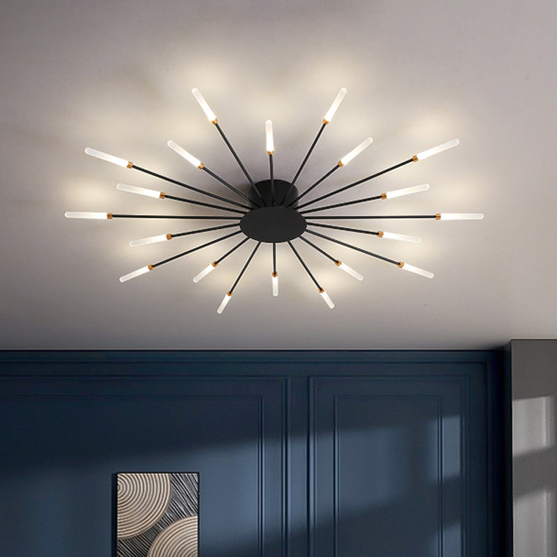 Lámpara de techo moderna en negro/dorado Burst - 12/18/28 luces LED montaje semi empotrado para dormitorio