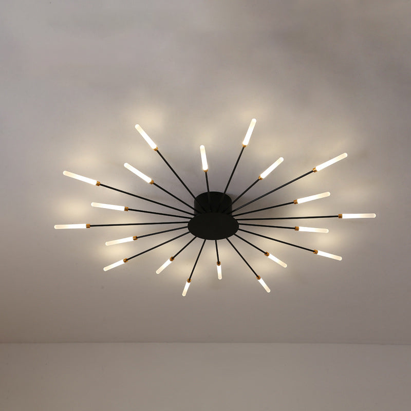 Lámpara de techo moderna en negro/dorado Burst - 12/18/28 luces LED montaje semi empotrado para dormitorio