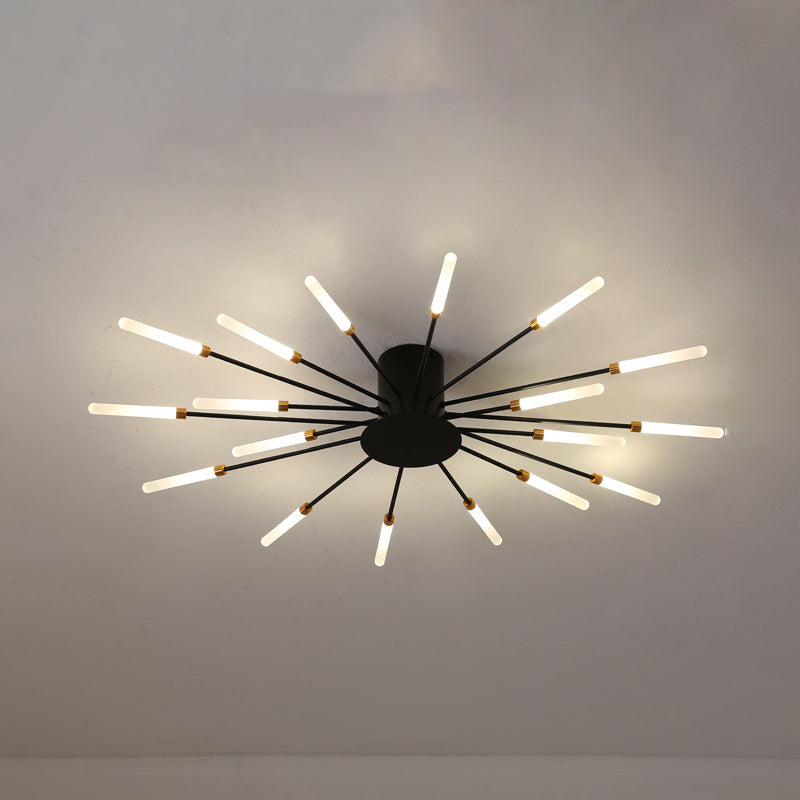 Lámpara de techo moderna en negro/dorado Burst - 12/18/28 luces LED montaje semi empotrado para dormitorio