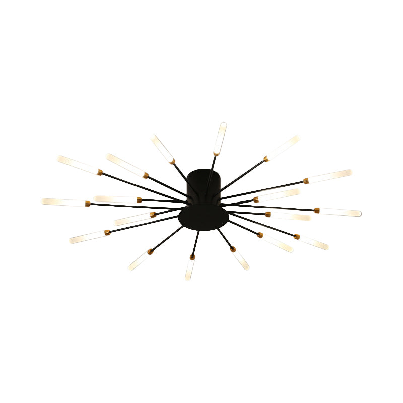 Lámpara de techo moderna en negro/dorado Burst - 12/18/28 luces LED montaje semi empotrado para dormitorio