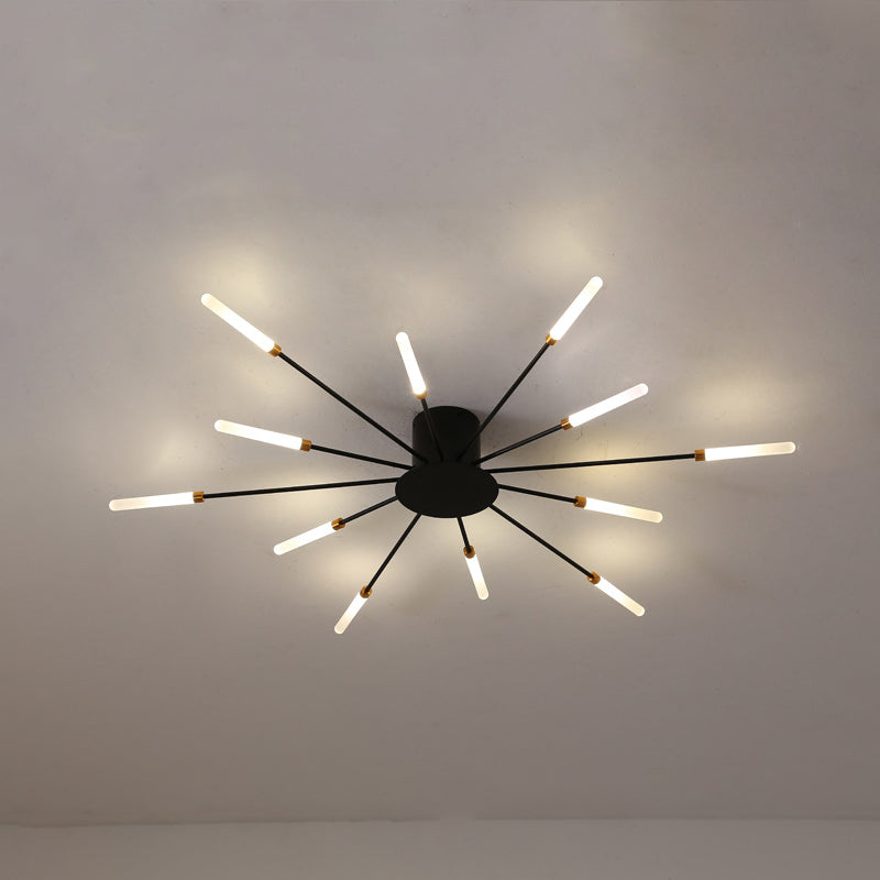 Lámpara de techo moderna en negro/dorado Burst - 12/18/28 luces LED montaje semi empotrado para dormitorio