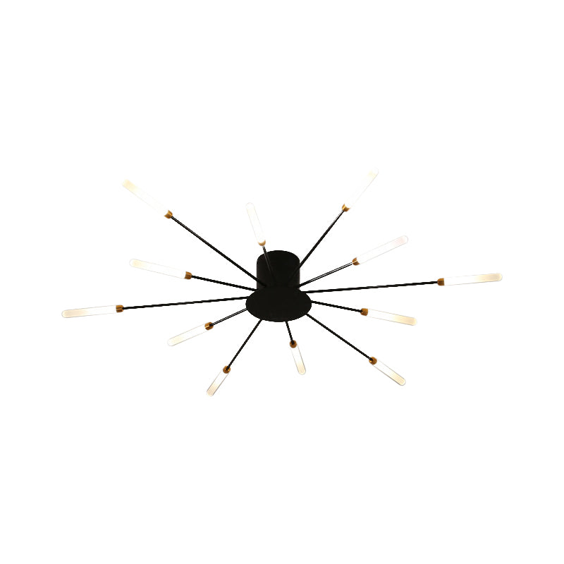 Lámpara de techo moderna en negro/dorado Burst - 12/18/28 luces LED montaje semi empotrado para dormitorio