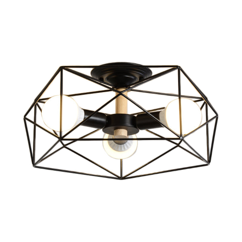 GeoLight – Lampada da soffitto semi-incassata geometrica con gabbia in filo metallico